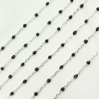 Sterling Silver Black Color Enamel Chain