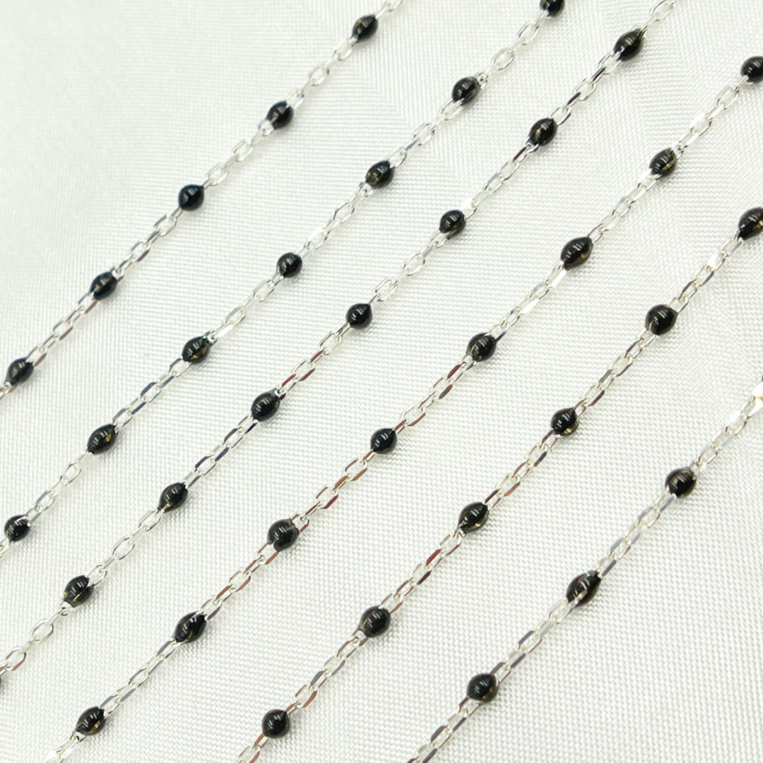 V203BKSS. Sterling Silver Black Color Enamel Chain