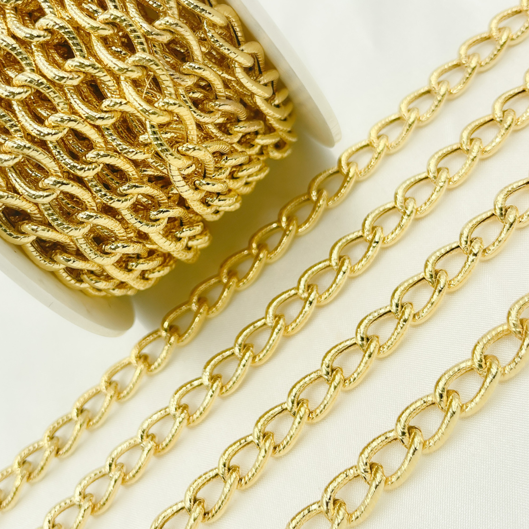 Gold Plated 925 Sterling Silver Textured Curb Link Chain