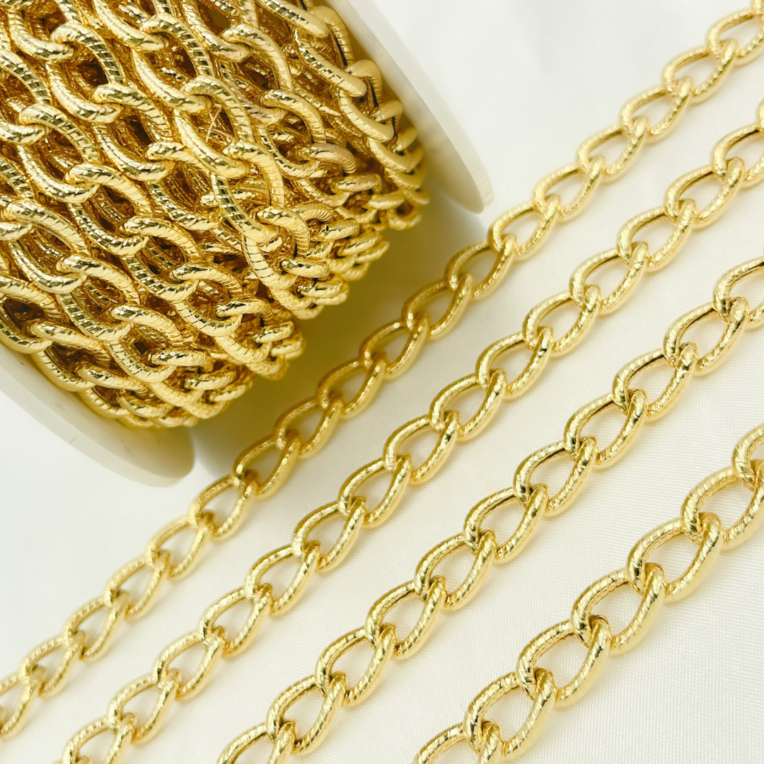 Gold Plated 925 Sterling Silver Textured Curb Link Chain. V53GP