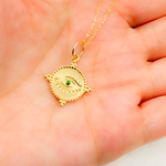 Load image into Gallery viewer, 14K Solid Gold Diamond &amp; Emerald Evil Eye Charm. GDP183
