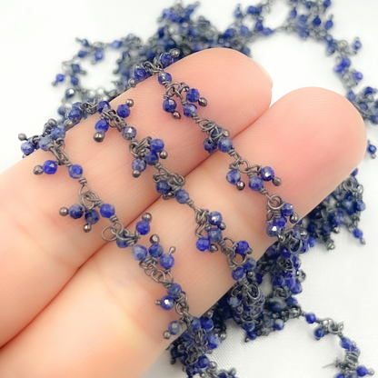 Lapis Lazuli Cluster Dangle Oxidized Wire Chain