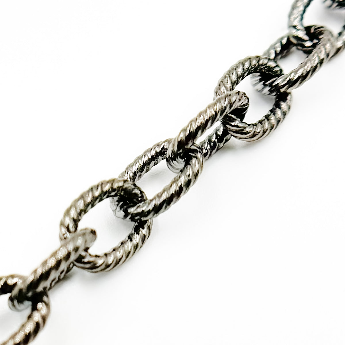Black Rhodium Sterling Silver Twisted Oval Link Chain