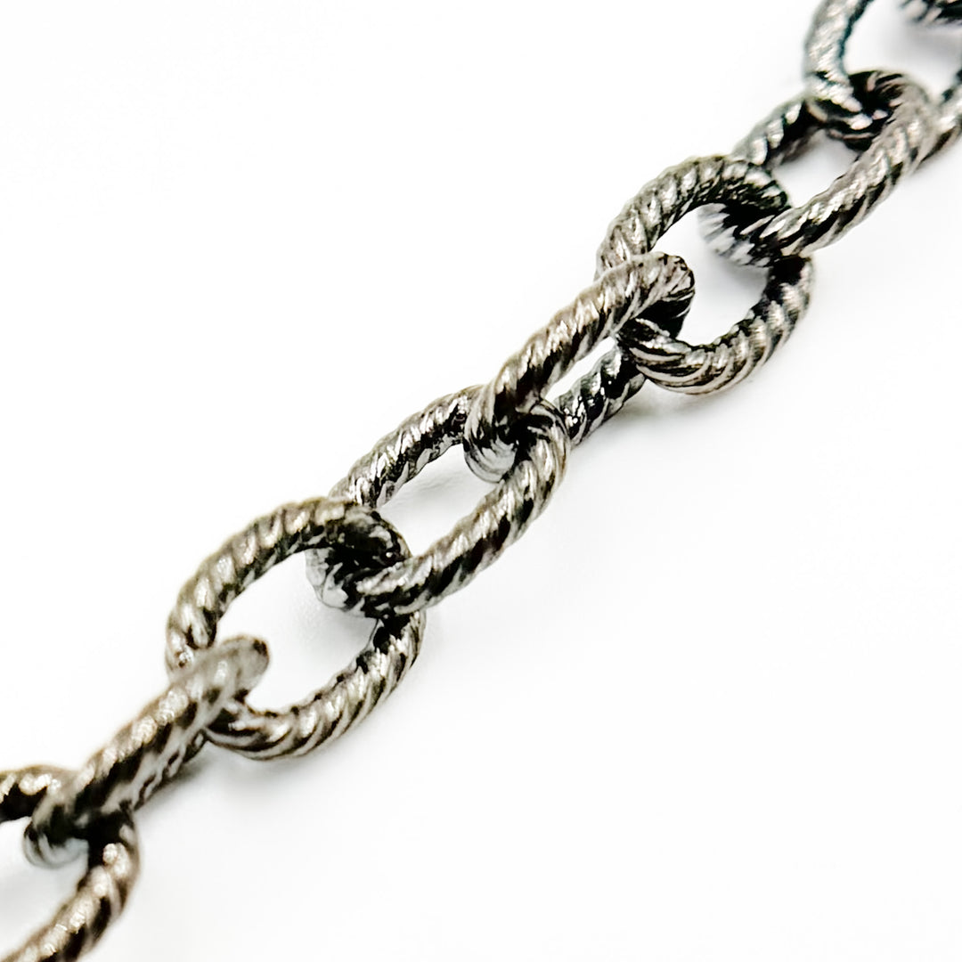 Black Rhodium Sterling Silver Twisted Oval Link Chain