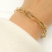 14K Solid Hollow Gold Flat Oval Link Bracelet