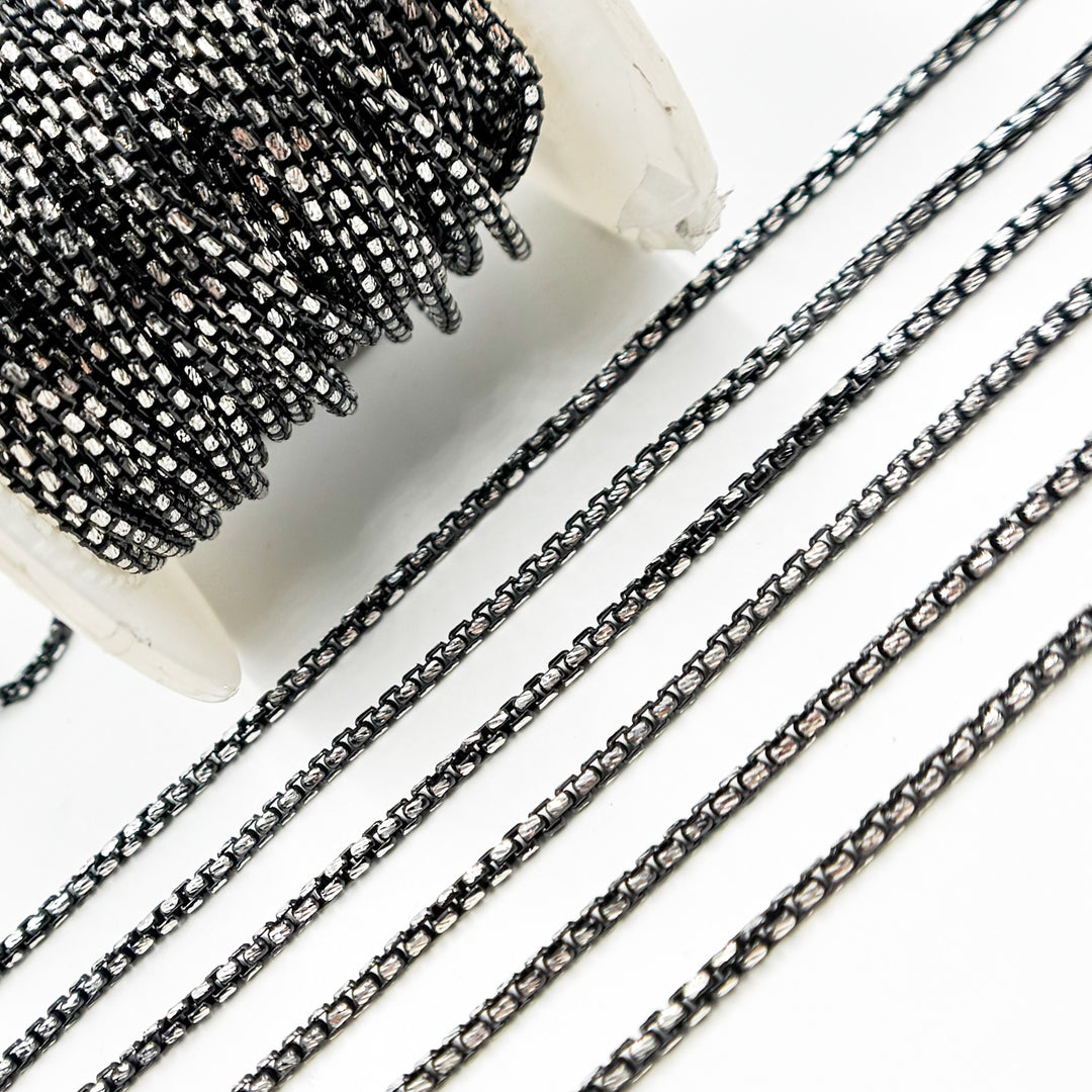 Black Rhodium and Sterling Silver Diamond Cut Box Chain