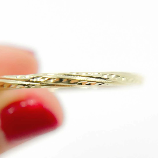 GER60. 14K Solid Gold Engraved Tornado Hollow Hoop Earrings