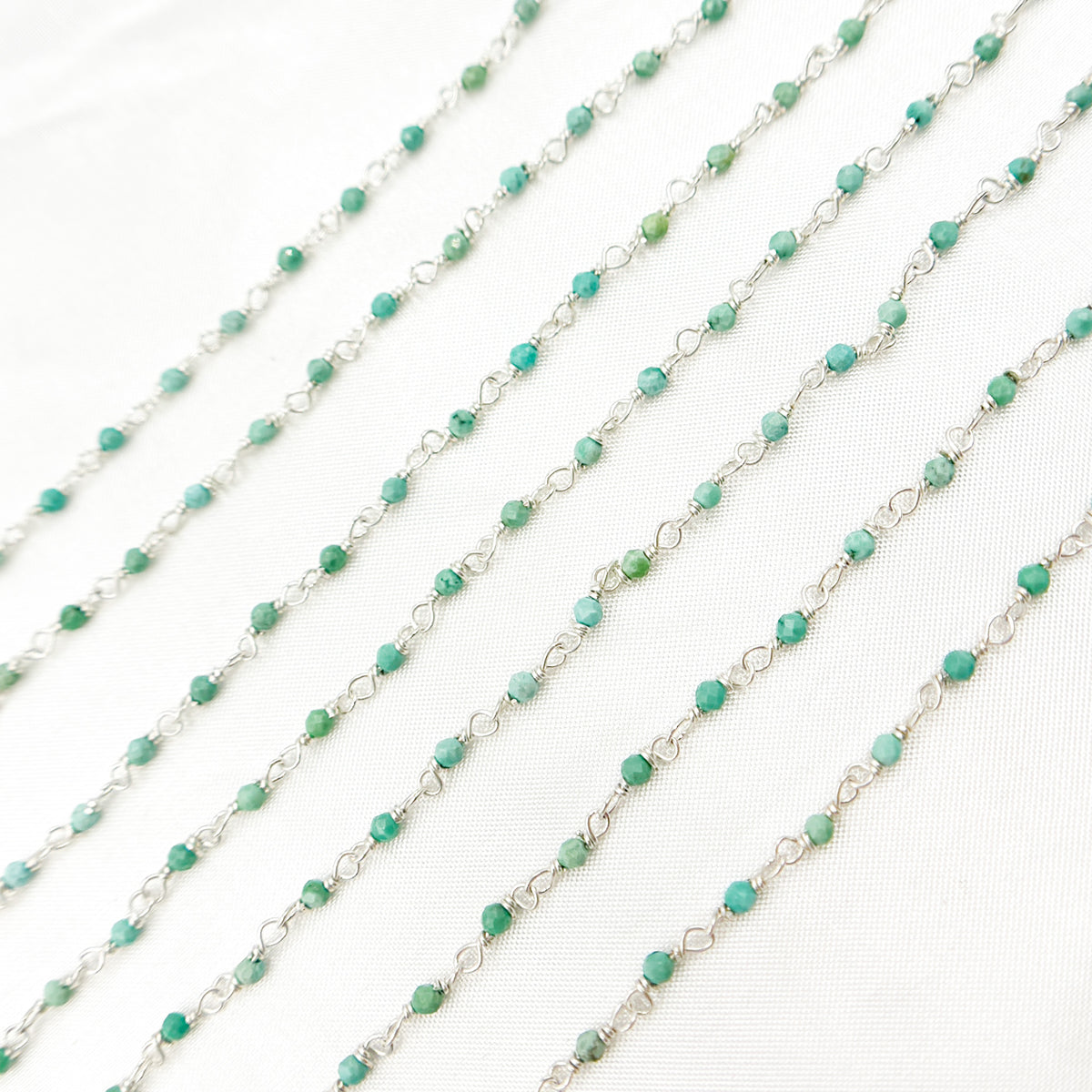 Green Turquoise Rondel Shape Sterling Silver Wire Chain