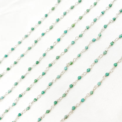 Green Turquoise Rondel Shape Sterling Silver Wire Chain