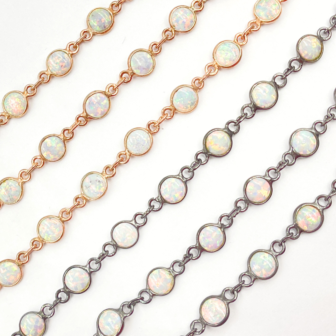 Created White Opal Round Shape Connected Chain