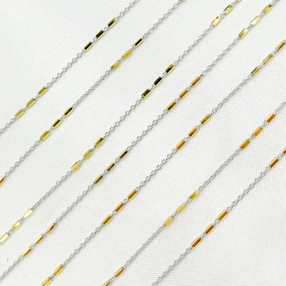 14K Solid Gold Satellite Bar Chain