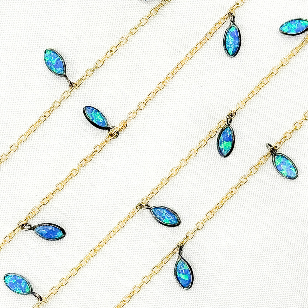 Created Blue Opal Marquise Shape Dangle Chain