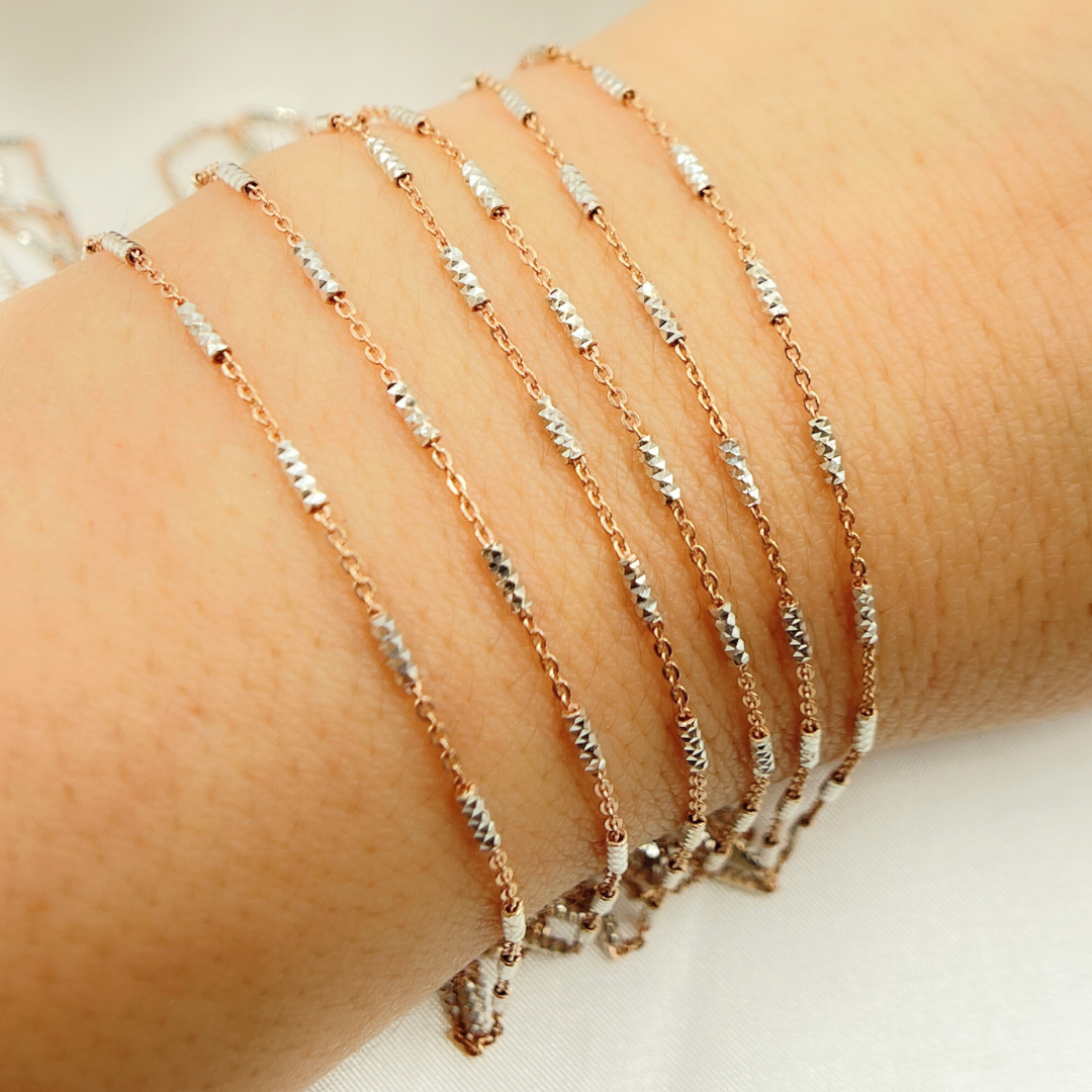 Rose Gold Plated Sterling Silver Satellite Diamond Cut Tube Chain