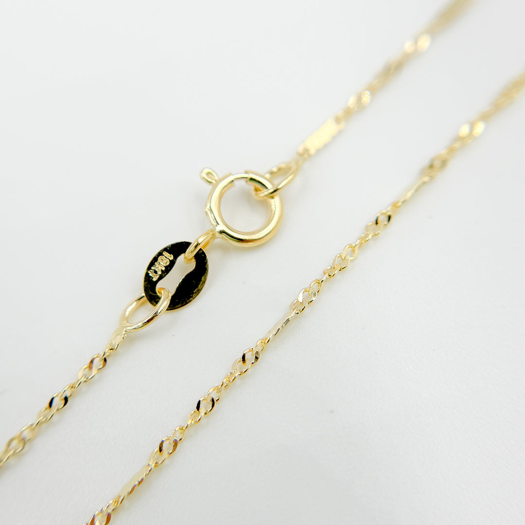 024GNBUSIT218K. 18K Yellow Solid Gold Flat Bar and Singapore Link Necklace