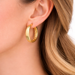 Load image into Gallery viewer, GER89. 14K Gold Diamond Cut Hollow Hoop Earrings with Texture