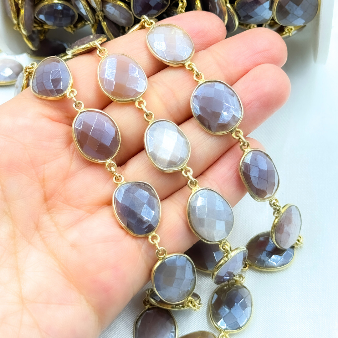 Coated Chocolate Organic Shape Bezel Gold Plated Wire Chain.