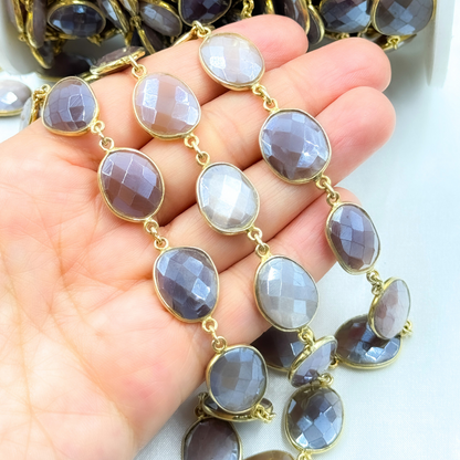 Coated Chocolate Organic Shape Bezel Gold Plated Wire Chain.