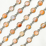 Load image into Gallery viewer, Coated Peach Moonstone Round Shape Bezel Oxidized Wire Chain. CMS17
