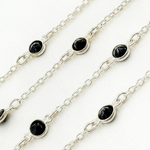 Load image into Gallery viewer, Black Spinel Round Shape Bezel 925 Sterling Silver Connected Wire Chain. BSP13
