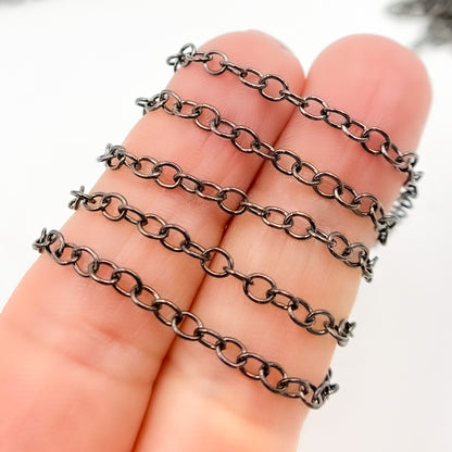 Black Rhodium Sterling Silver Round Link Chain