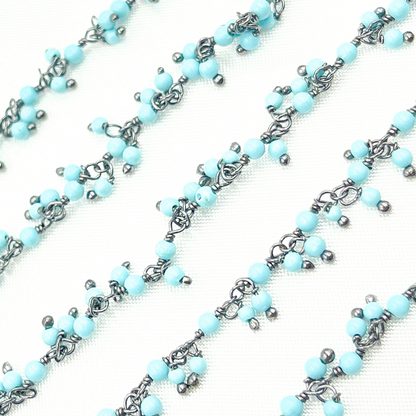 Turquoise Cluster Dangle Oxidized Wire Chain.