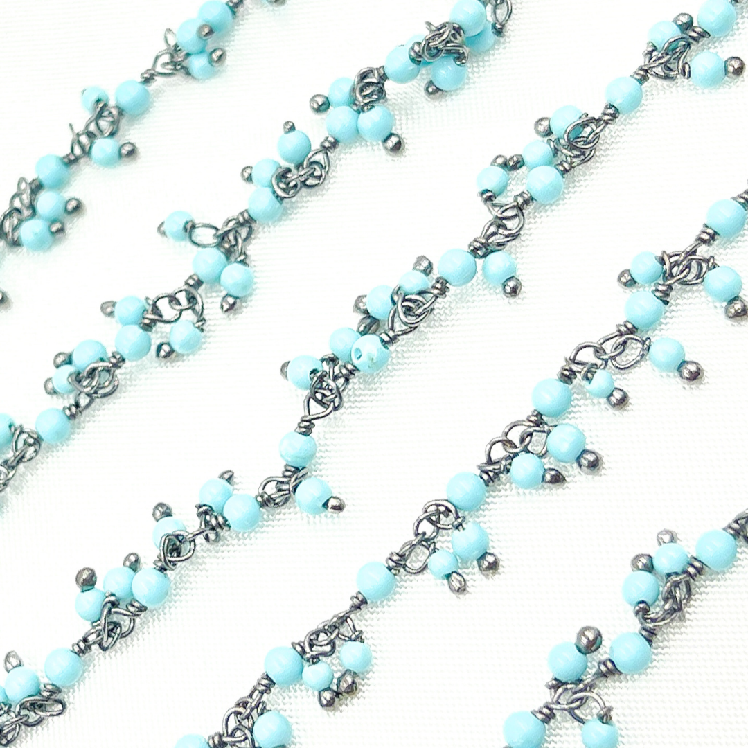 Turquoise Cluster Dangle Oxidized Wire Chain. TRQ7