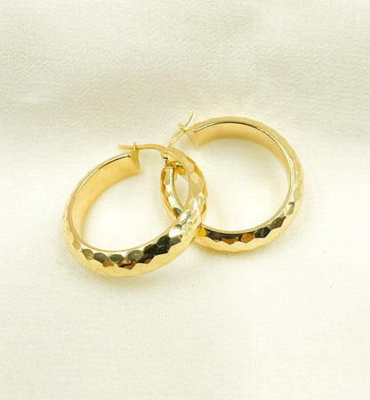 GER5. 14K Solid Gold Hollow Hoop Earrings