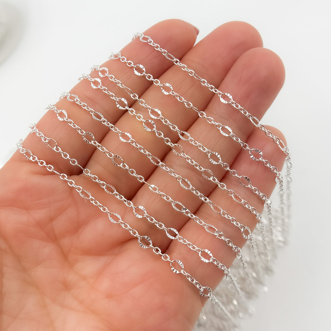 V304SS. Sterling Silver Cable and Diamond Cut Marina Link Chain