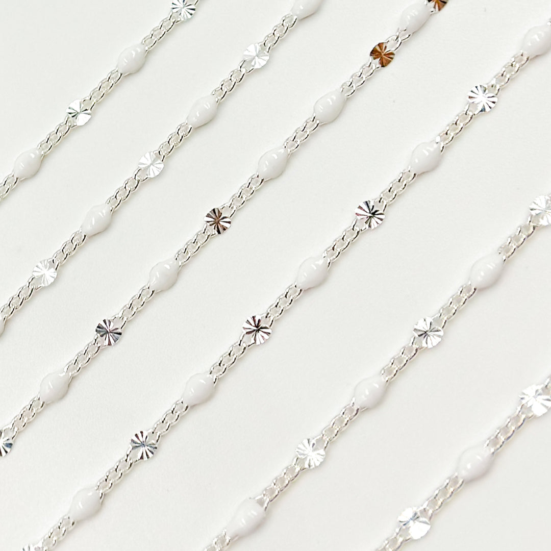 Sterling Silver White Color Enamel  Marina Link Chain