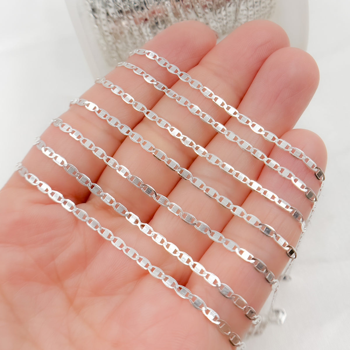 925 SterliSterling Silver Flat Marina Chainng Silver Diamond Cut Paperclip Link Chain.