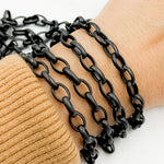 Load image into Gallery viewer, Black Rhodium Matt Sterling Silver Oval Link Chain