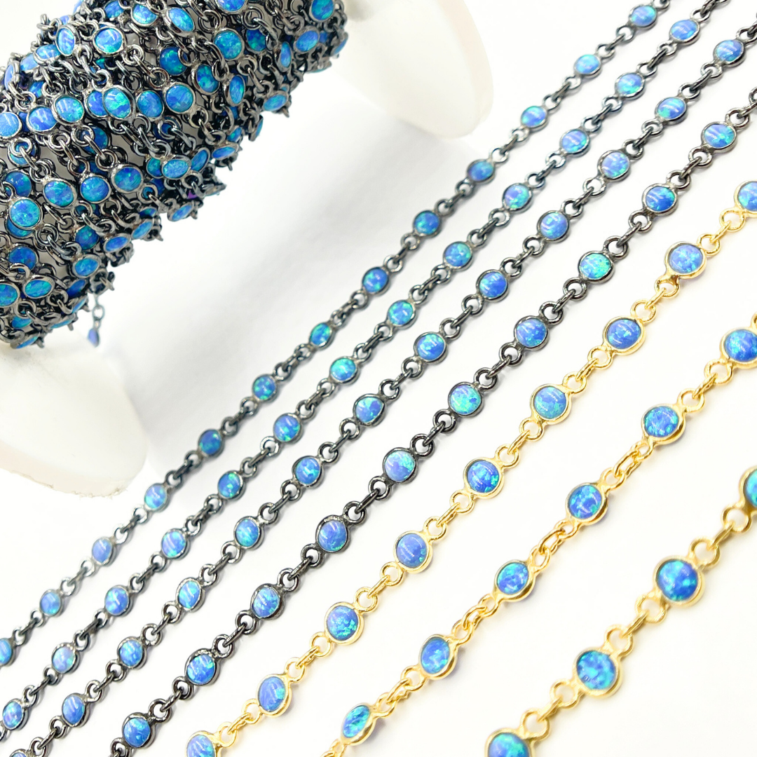 Created Blue Opal Round Shape Connected Chain.