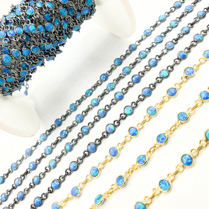 Created Blue Opal Round Shape Connected Chain.