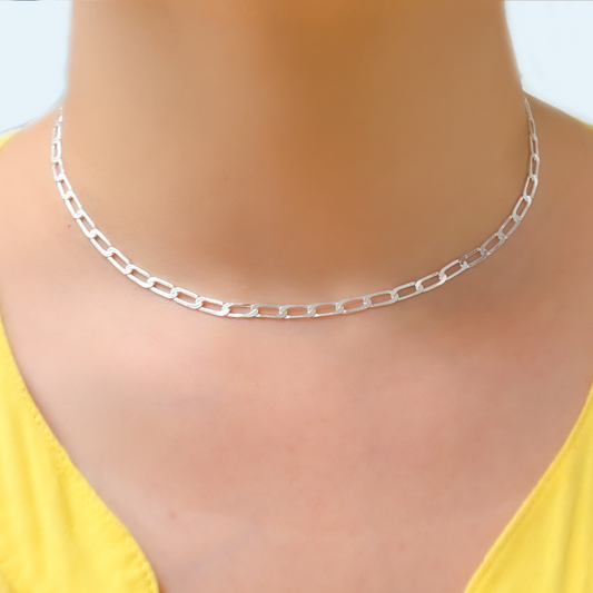 Sterling Silver Flat Paperclip Necklace