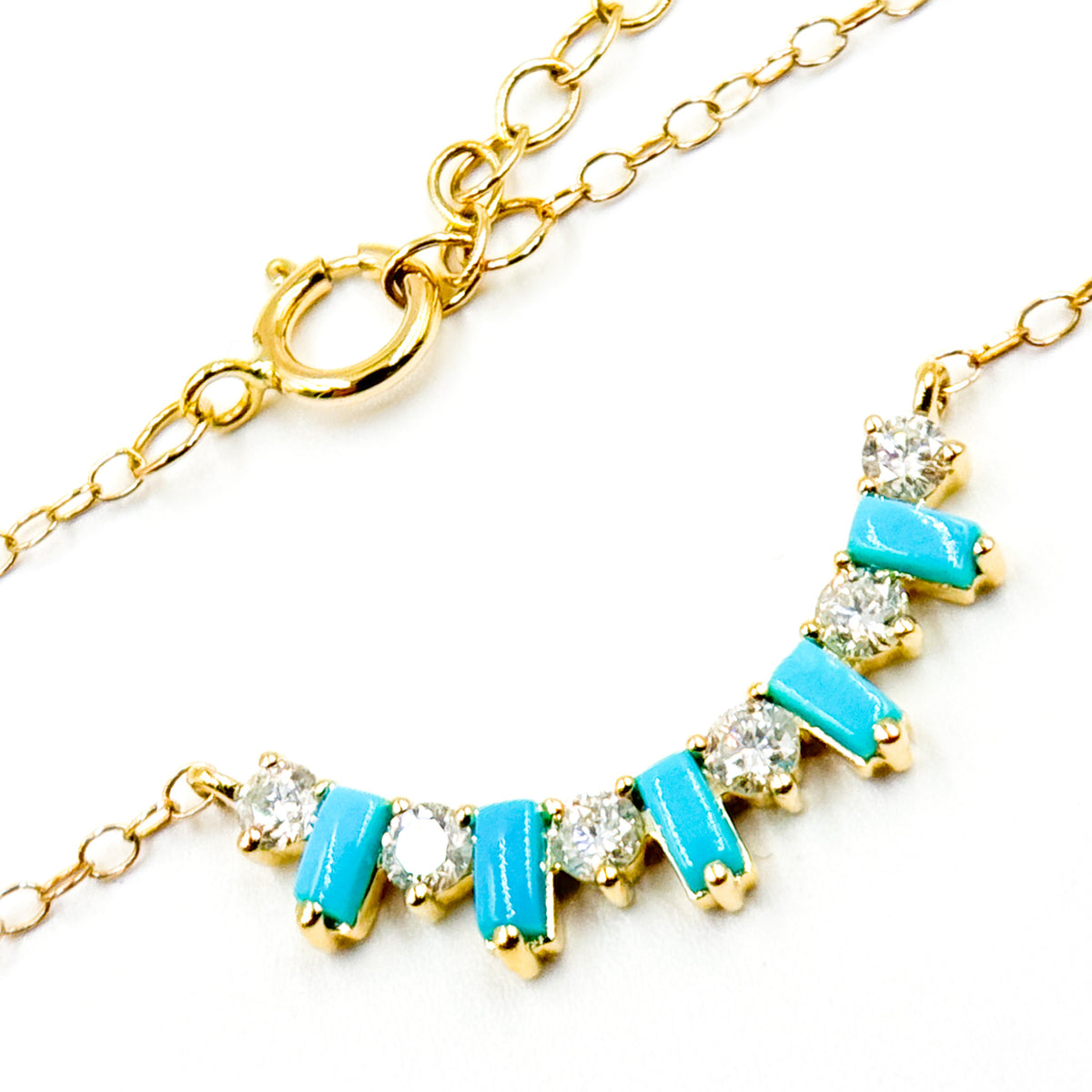 14k Solid Yellow Gold, Diamonds & Precious Stones Cable Link Fancy Necklace