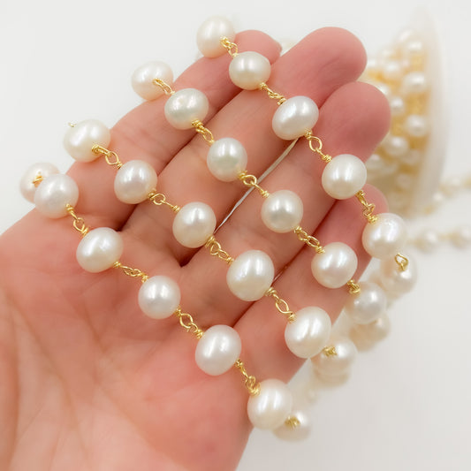Gold Plated Wire Freshwater Pearl Chain