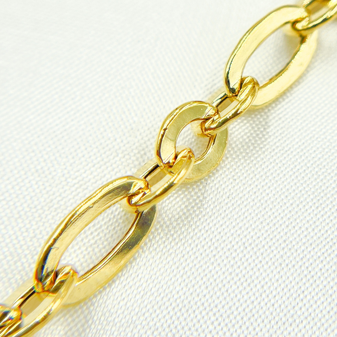 Gold Plated 925 Sterling Silver Short & Long Flat Oval Link Chain. V61GP