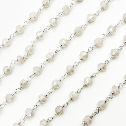 Coated Rainbow Moonstone Sterling Silver Wire Chain