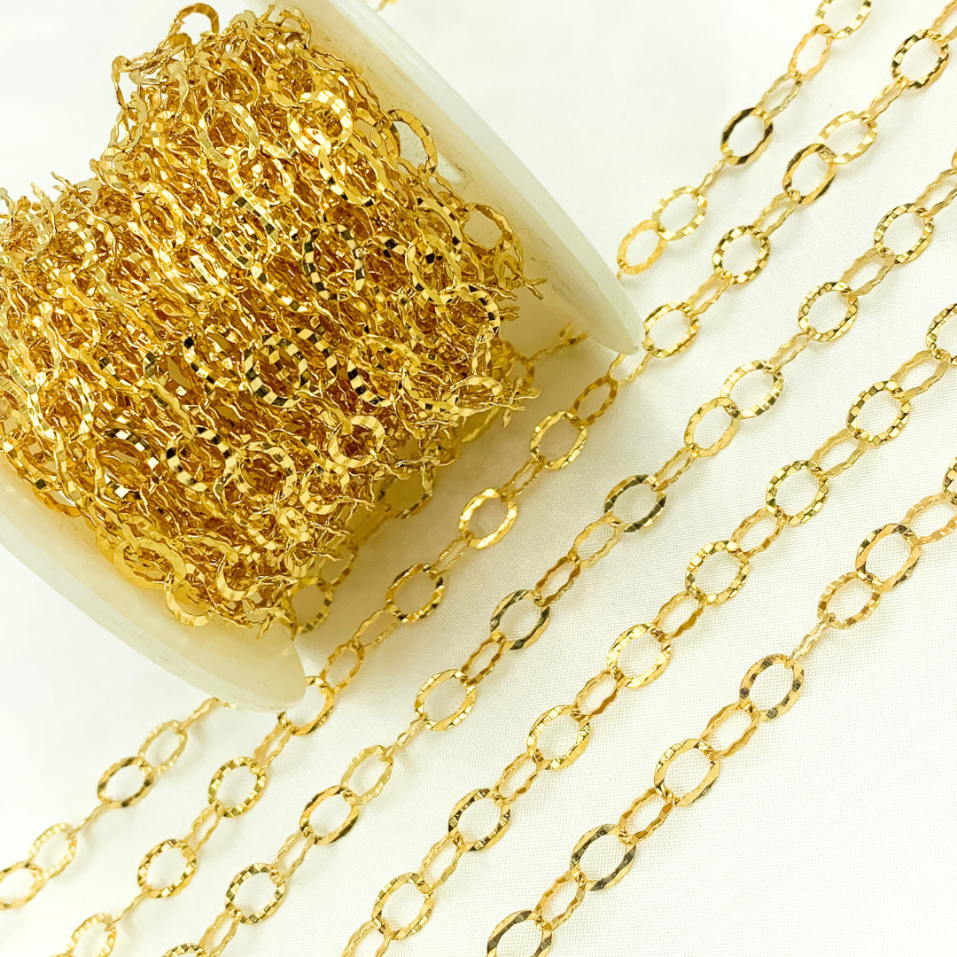 Y97GP. Gold Plated 925 Sterling Silver Hammered Round Link Chain