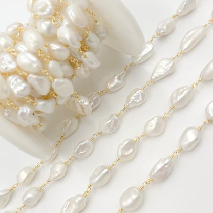 Gold Plated Wire Nugget Freshwater Pearl Chain