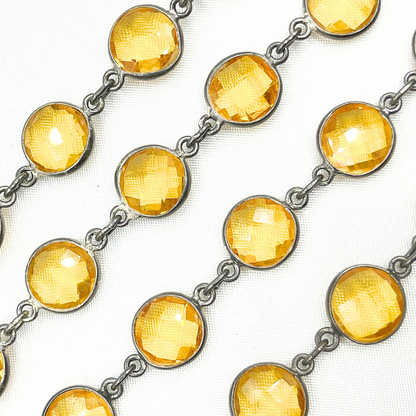 Hydro Quartz Round Shape Bezel Oxidized Wire Chain.