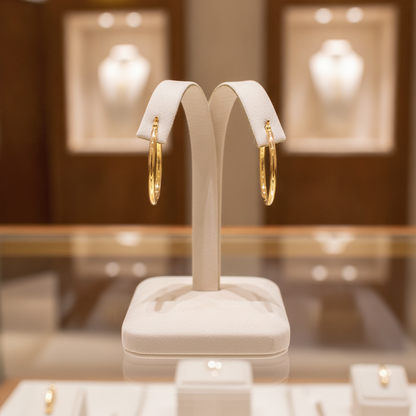 GER169. 14K Gold Hollow Hoop Earrings