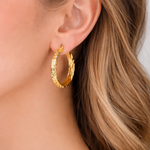 Load image into Gallery viewer, GER166. 14K Gold Hollow Flat Diamond Cut Hoop