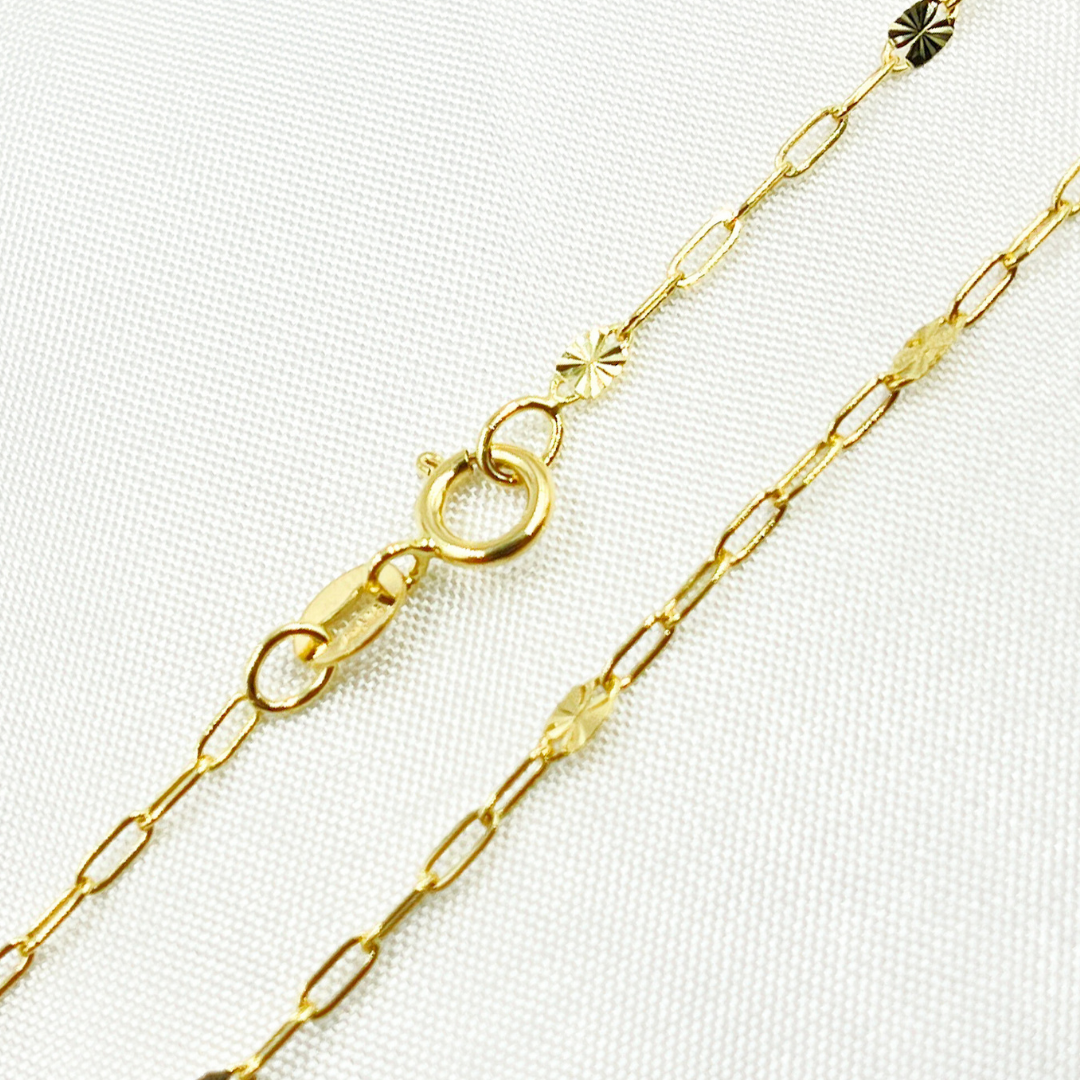 035FV84. 14k Solid Gold Smooth Paperclip Diamond Cut Marina Link Chain