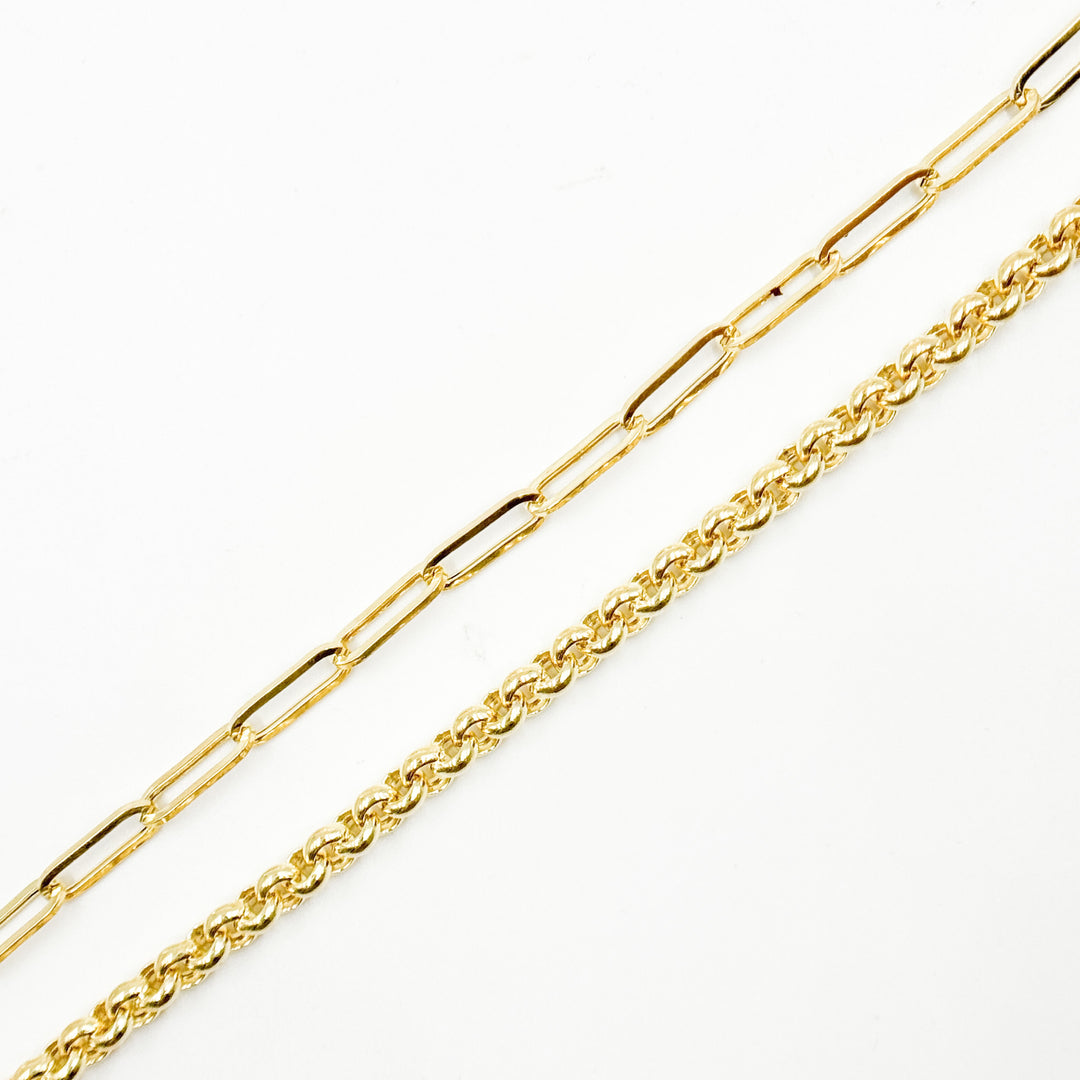 TRE007. 14K Solid Gold Hollow Paperclip and Rolo Fancy Necklace