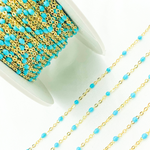 Load image into Gallery viewer, 30KFB-TF14Y. 14K Solid Yellow Gold Enamel Turquoise Color Cable Chain
