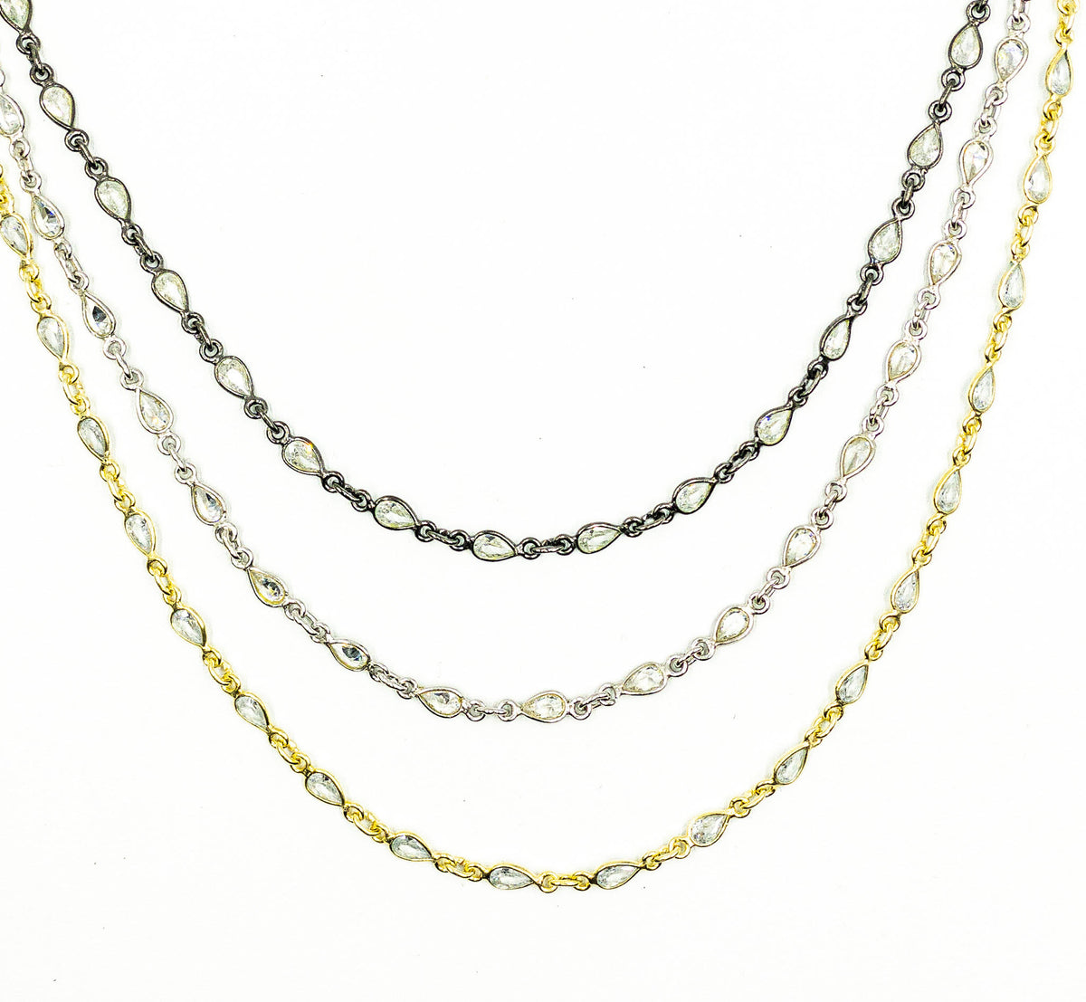 Cubic Zirconia Pear Shape Connected Chain.