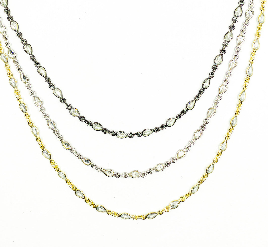 Cubic Zirconia Pear Shape Connected Chain.