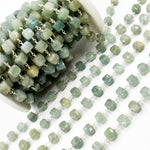 Load image into Gallery viewer, AQU33. Milky Aquamarine Cube Faceted Sterling Silver Wire Chain
