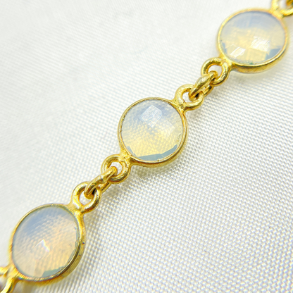 Opalite Round Shape Bezel Gold Plated Wire Chain.
